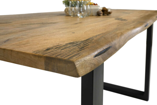 Baumkantentisch Mangoholz Esstisch Vintage-Optik 180 x 90 cm U-Gestell schwarz TIGER