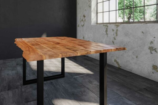 B-Ware Baumkantentisch Esstisch Mangoholz massiv U-Gestell schwarz 120 x 80 cm DORA