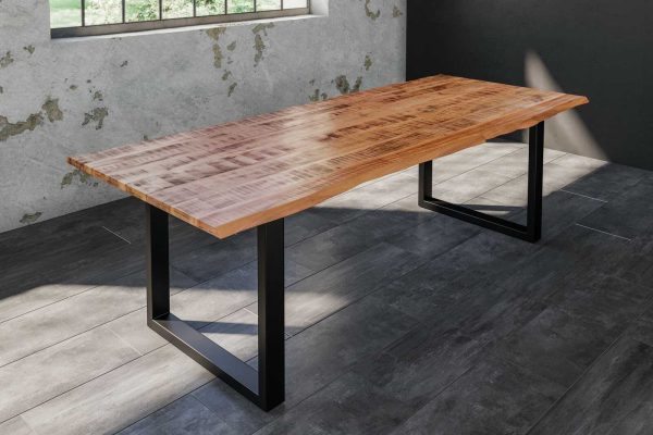 Baumkantentisch Esstisch Mangoholz massiv U-Gestell schwarz 280 x 100 cm DORA