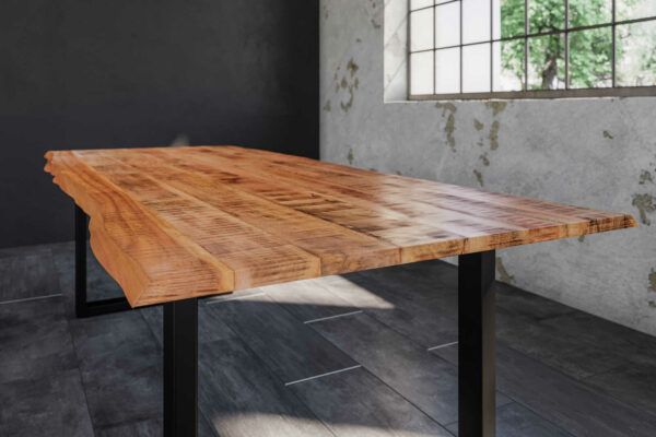 Baumkantentisch Esstisch Mangoholz massiv U-Gestell schwarz 280 x 100 cm DORA