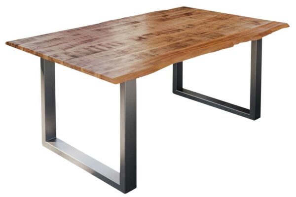 B-Ware Baumkantentisch Esstisch Mangoholz massiv U-Gestell silber 120 x 80 cm DORA