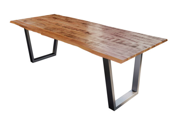 Baumkantentisch Esstisch Mangoholz massiv V-Gestell silber 200 x 100 cm DORA