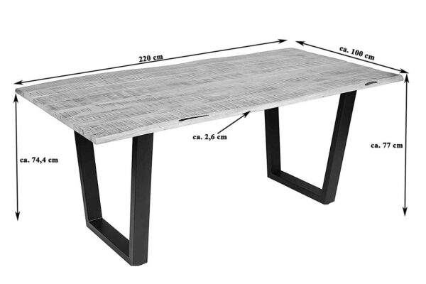 Baumkantentisch Esstisch Mangoholz massiv V-Gestell silber 200 x 100 cm DORA
