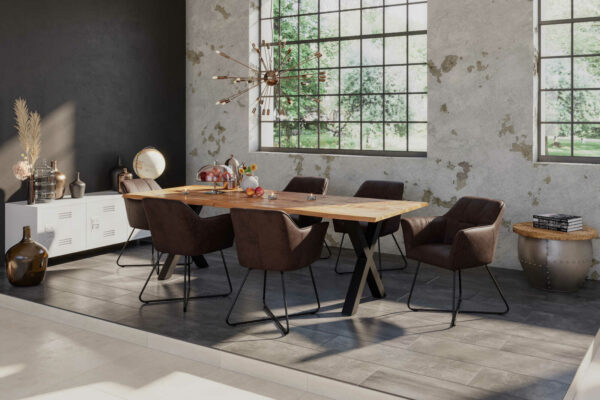 SAM NEU Esszimmer Baumkante Tische Dora X Gestell schwarz 180 Dora X schwarz 180 05