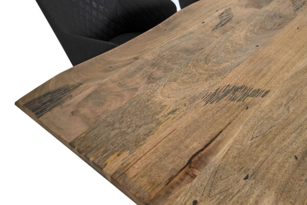 Baumkantentisch Mangoholz Esstisch Vintage-Optik 200 x 100 cm X-Gestell schwarz TIGER