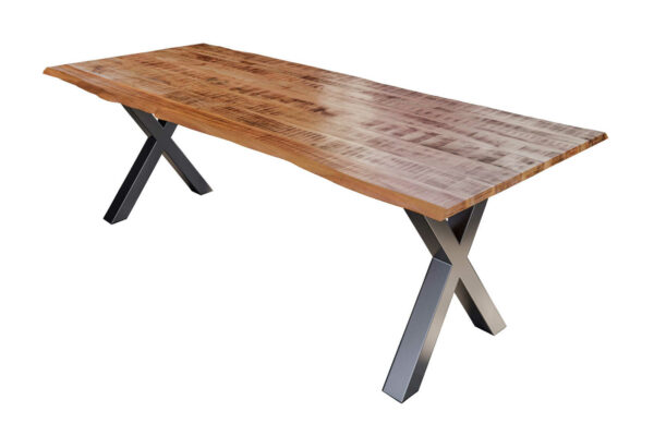 Baumkantentisch Esstisch Mangoholz massiv X-Gestell silber 200 x 100 cm DORA
