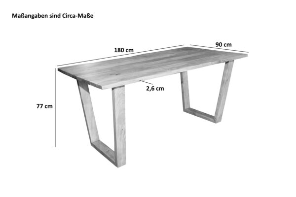 Esstisch Baumkante massiv Akazie natur 180 x 90 V-Holzgestell naturfarben GIRONA