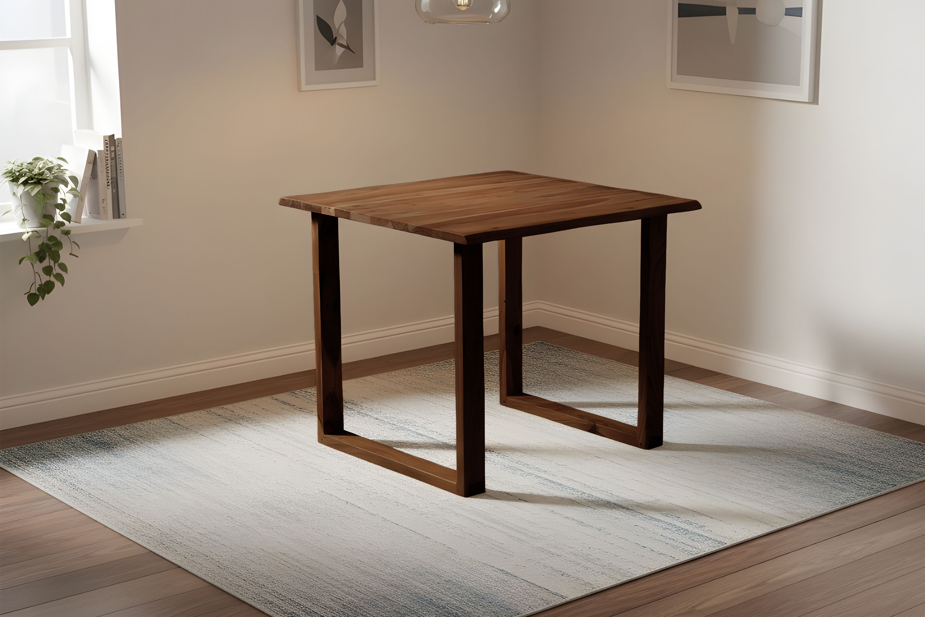 Esstisch Baumkante massiv 90 x 90 cm Akazie nussbaum U-Gestell Holz nussbaum GRAZ