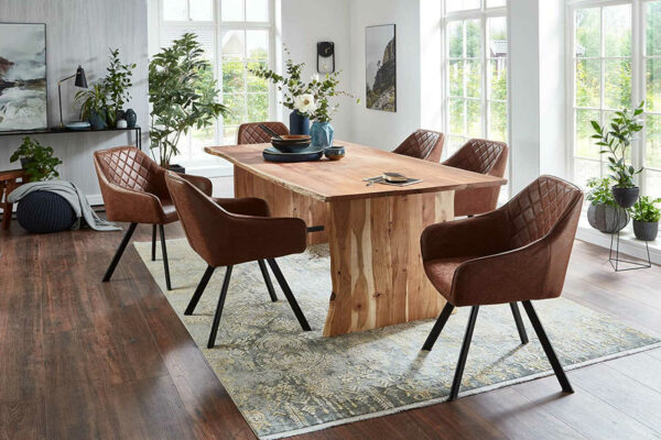 Baumkantentisch Esstisch Akazie Natur 120 x 80 cm Holzgestell Henry