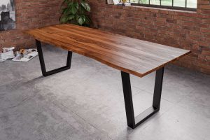 Esstisch Baumkante Massiv Sheesham-Holz natur 200 x 100 V-Gestell schwarz Hero