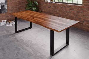 Esstisch Baumkante Massiv Sheesham-Holz natur 220 x 100 U-Gestell schwarz Hero