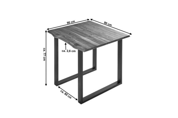 Baumkanten Esstisch Akazie/cognac 90 x 90 cm schwarz ESRA