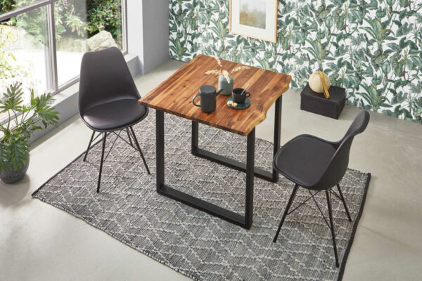 Baumkanten Esstisch Akazie/cognac 90 x 90 cm schwarz ESRA