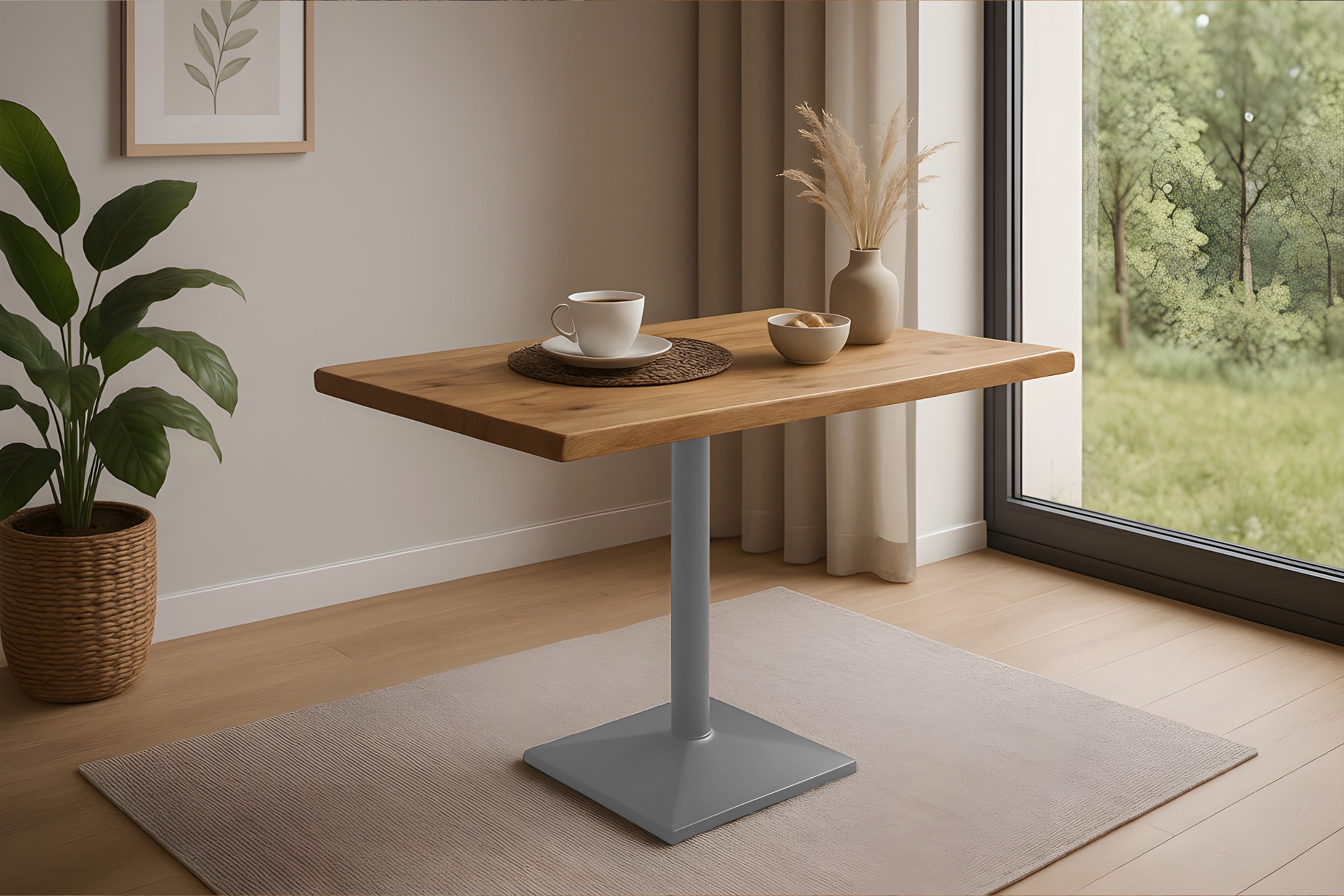 Bistrotisch Baumkante Mangoholz massiv naturfarben 80 x 60 cm Säulengestell Silber INES