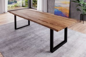 Baumkantentisch 220x100cm Naturbelassen Schwarz LONDON