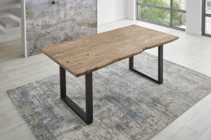 Baumkantentisch 160x85cm Naturbelassen U-Gestell Schwarz LOTTI
