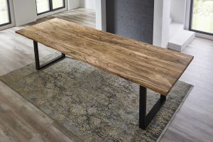 Baumkantentisch 300x100cm Naturbelassen U-Gestell Schwarz LOTTI