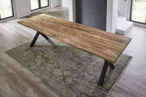 Baumkantentisch 300x100cm Naturbelassen X-Gestell Schwarz LOTTI