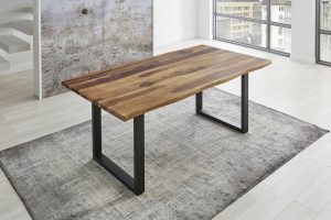 Baumkantentisch 180x90cm Shinafarben lackiert U-Gestell Schwarz LOTTI