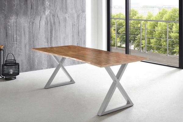 SAM NEU Esszimmer Baumkante Tische Lubin X Gestell natur silber 240 Lubin natur silber 240 01