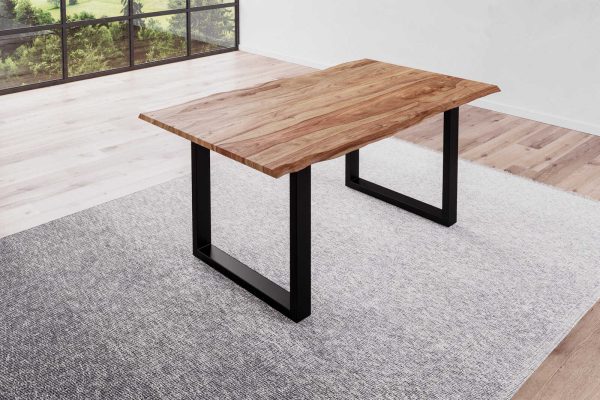 Baumkantentisch 160x85cm Naturbelassen Schwarz MAILAND