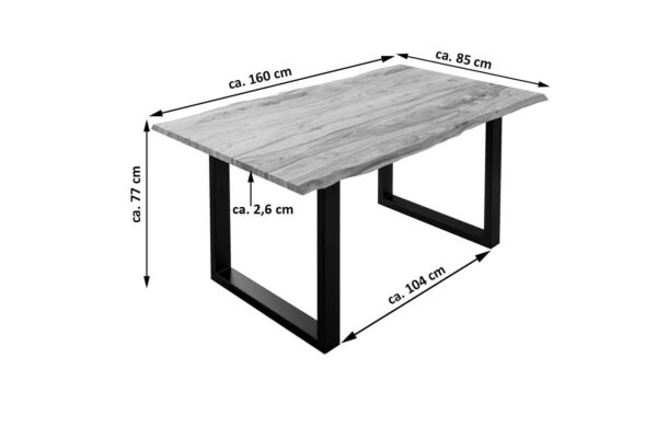 Baumkantentisch 160x85cm Naturbelassen Schwarz MAILAND