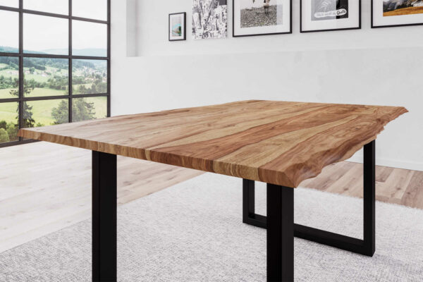 Baumkantentisch 160x85cm Naturbelassen Schwarz MAILAND