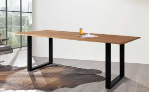 Baumkantentisch Esstisch Kautschuk eichenfarben 220 x 100 cm schwarz MAILO
