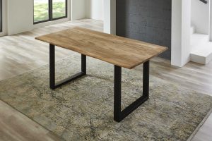 Baumkantentisch Esstisch Teakholz naturbelassen 160 x 85 cm schwarz MATHEO