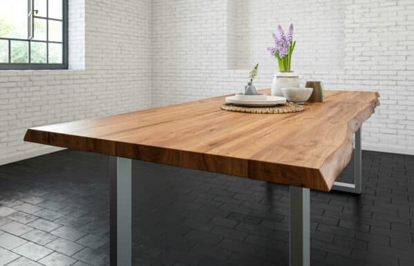 SAM NEU Esszimmer Baumkante Tische Milo Premium 160 Natur silber Tisch natur silber 160 03 scaled