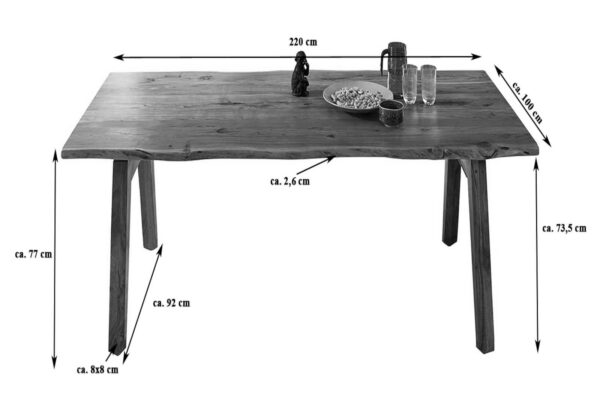 Baumkantentisch Esstisch Akazie Natur 220 x 100 cm Holzgestell Nele