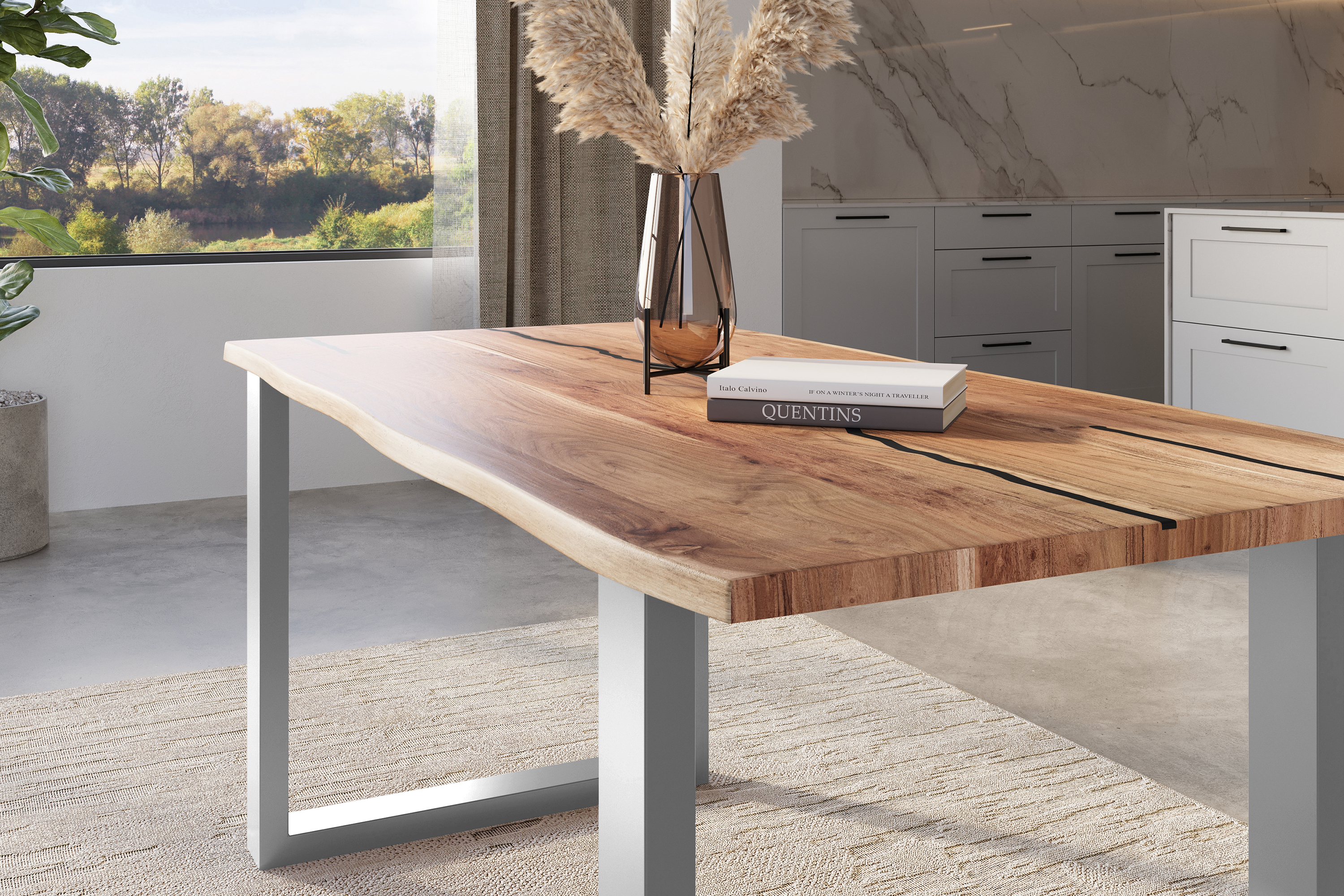 SAM_NEU-Esszimmer-Baumkante-Tische-Polly-Natur-U-Form-silber-140-BKT_Polly_Akazie_natur_resin_140_U_silber_neu_04-41