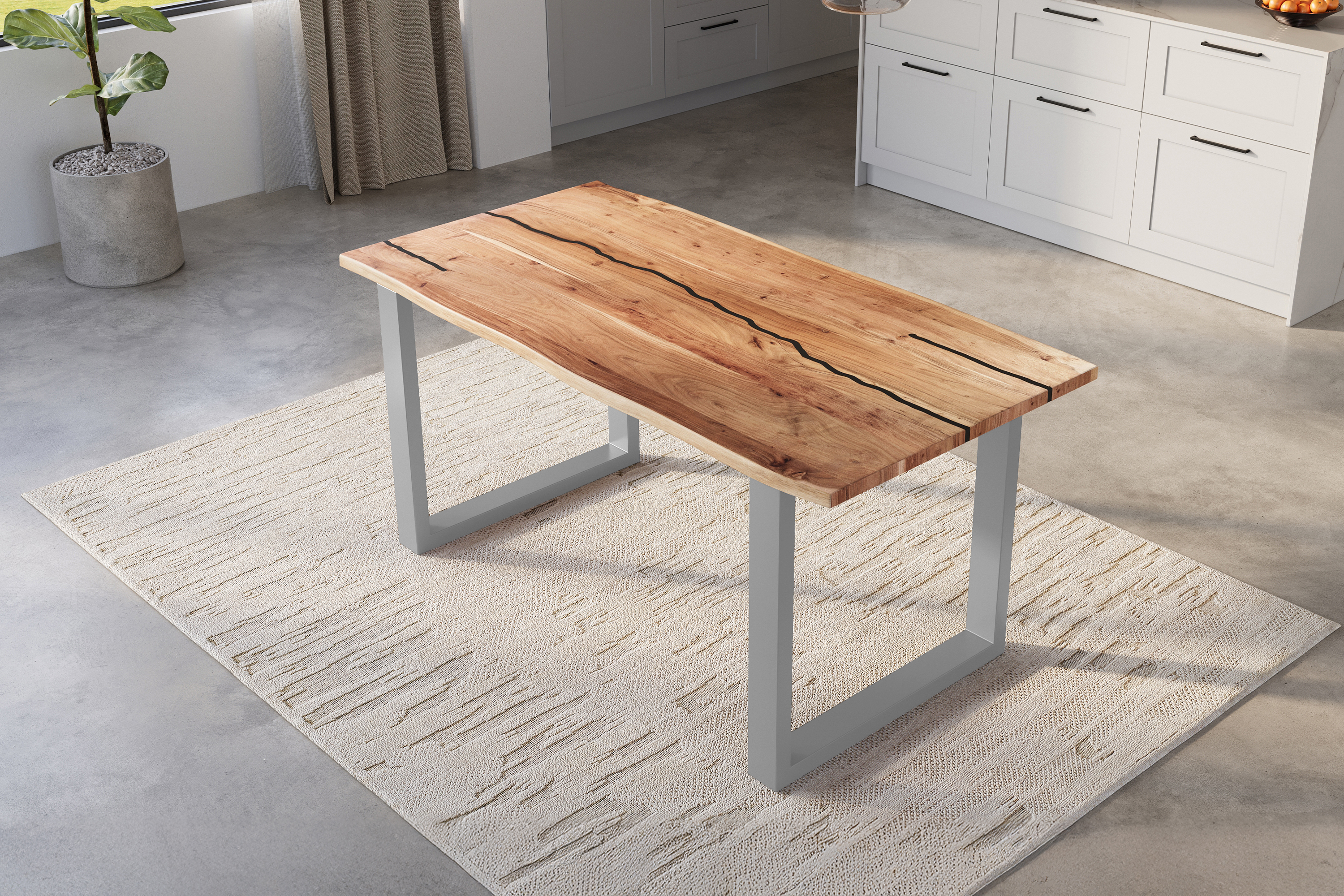 SAM_NEU-Esszimmer-Baumkante-Tische-Polly-Natur-U-Form-silber-140-BKT_Polly_Akazie_natur_resin_140_U_silber_neu_05-40