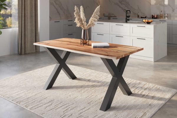 SAM NEU Esszimmer Baumkante Tische Polly Natur X Form schwarz 180 BKT Polly Akazie natur resin 180 X schwarz neu 01 scaled