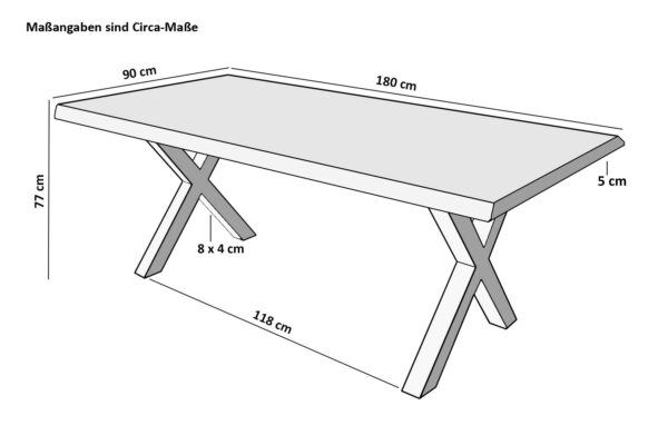 Baumkantentisch Rough Wood Platte 180 x 90 cm X-Gestell schwarz RAMON