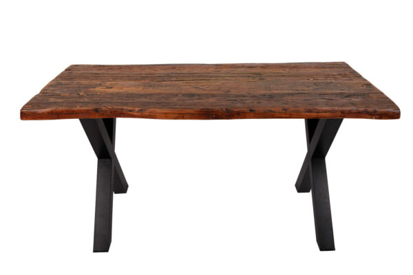 Baumkantentisch Rough Wood Platte 180 x 90 cm X-Gestell schwarz RAMON