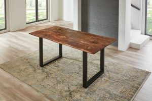 Baumkantentisch Esstisch Rough Wood Platte 180 x 90 cm schwarz RAMONA
