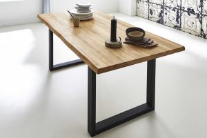 Baumkantentisch Esstisch Wildeiche 160 x 85 cm schwarz RICHARD