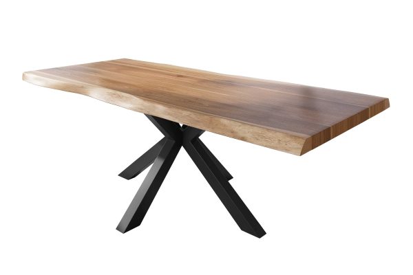 Baumkantentisch 220 x 110 cm Esstisch massiv Akazie Natur Spider-Gestell Schwarz TITAN