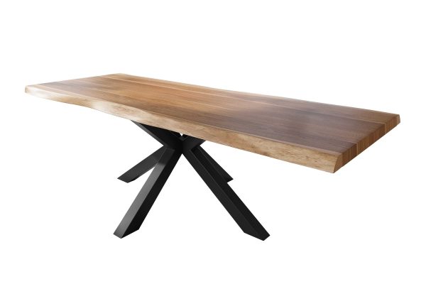 Baumkantentisch 260 x 110 cm Esstisch massiv Akazie Natur Spider-Gestell Schwarz TITAN