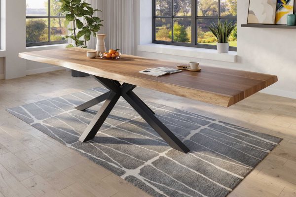 SAM NEU Esszimmer Baumkante Tische Titan Natur Spider Schwarz 300x120 ML Titan 300x120 natur Spider schwarz 02 scaled