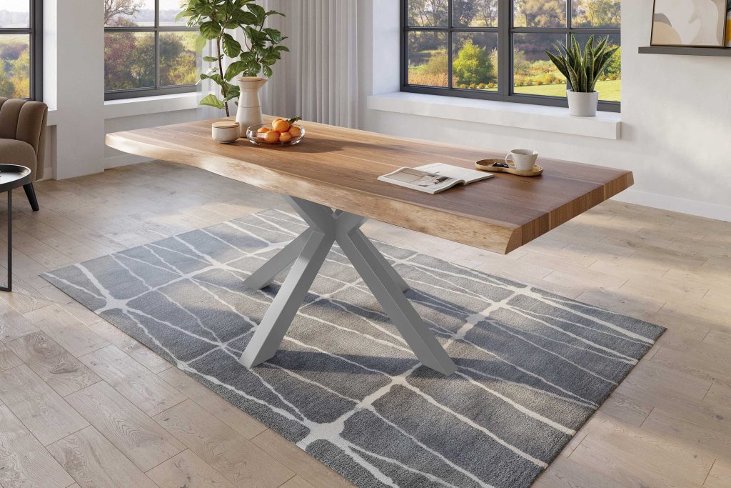 SAM_NEU-Esszimmer-Baumkante-Tische-Titan-Natur-Spider-Silber-240×120-ML_Titan_240x120_natur_Spider_silber_02