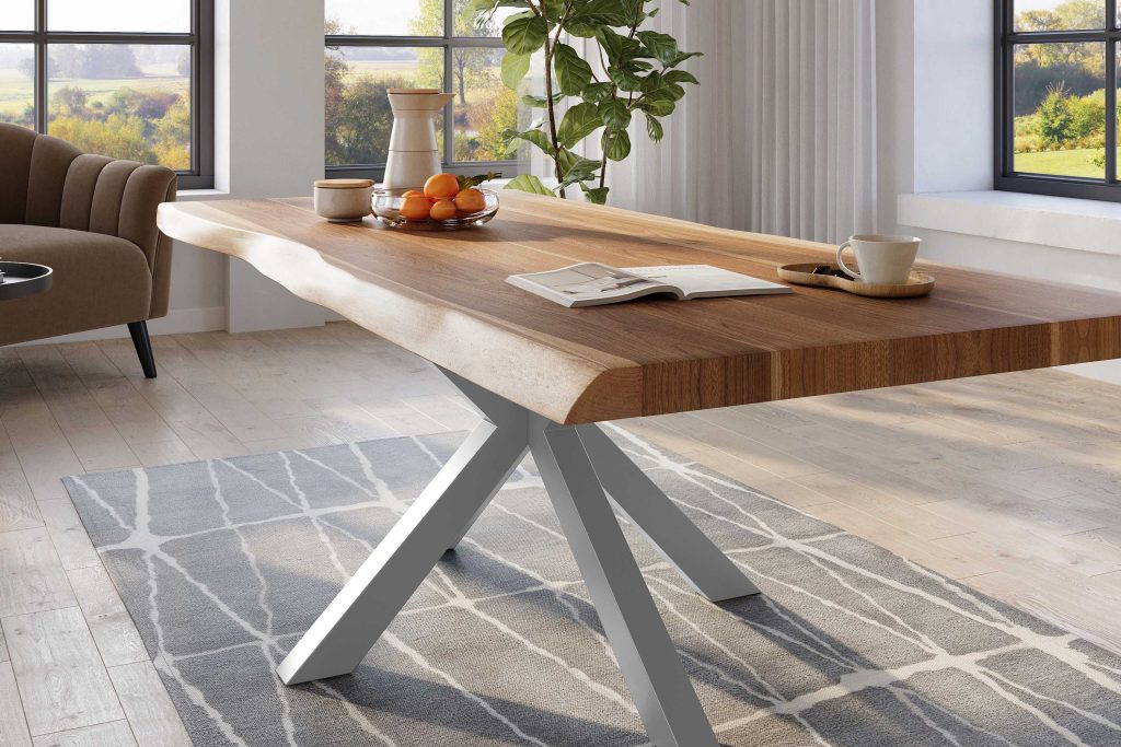 SAM_NEU-Esszimmer-Baumkante-Tische-Titan-Natur-Spider-Silber-240×120-ML_Titan_240x120_natur_Spider_silber_04