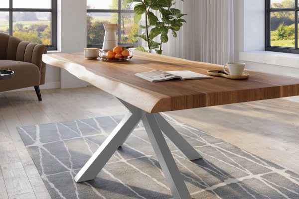 SAM NEU Esszimmer Baumkante Tische Titan Natur Spider Silber 240x120 ML Titan 240x120 natur Spider silber 04 scaled