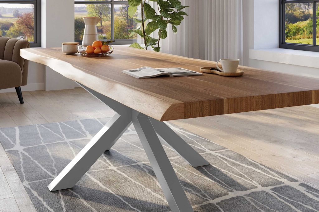SAM_NEU-Esszimmer-Baumkante-Tische-Titan-Natur-Spider-Silber-260×120-ML_Titan_260x120_natur_Spider_silber_04
