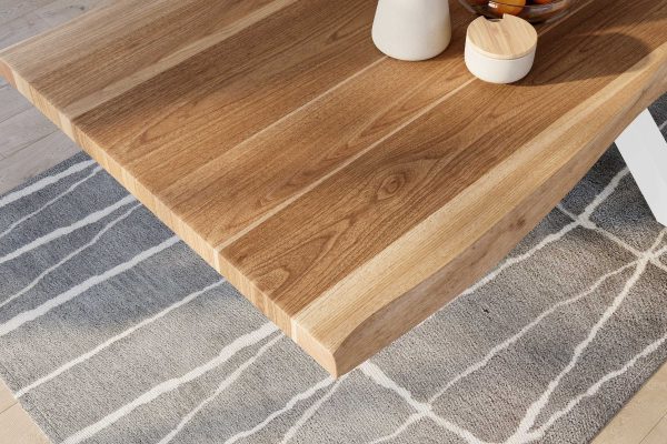 Baumkantentisch 280 x 110 cm Esstisch massiv Akazie Natur Spider-Gestell Weiß TITAN