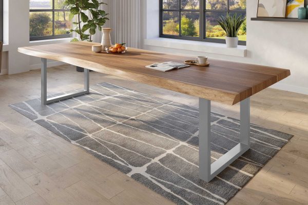 SAM NEU Esszimmer Baumkante Tische Titan Natur U Gestell Silber 350x120 ML Titan 350x120 natur U silber 02 scaled