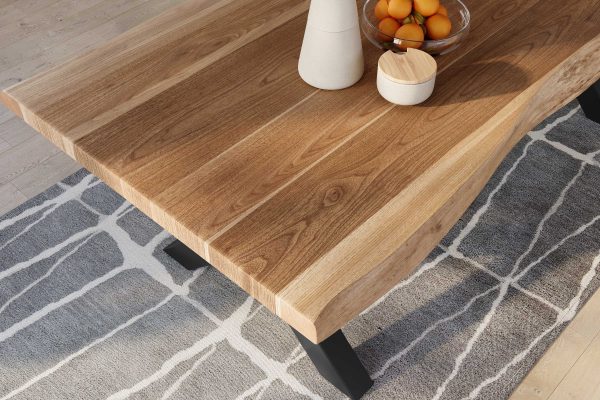Baumkantentisch 240 x 110 cm Esstisch massiv Akazie Natur X-Gestell Schwarz TITAN