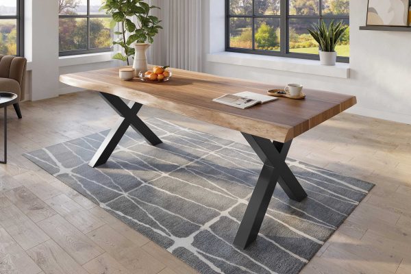 SAM NEU Esszimmer Baumkante Tische Titan Natur X Gestell Schwarz 240x120 ML Titan 240x120 natur X schwarz 02 scaled