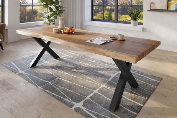 SAM NEU Esszimmer Baumkante Tische Titan Natur X Gestell Schwarz 260x120 ML Titan 260 natur X schwarz 02 scaled